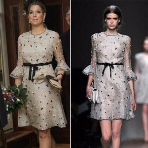 2011 Spring Valentino Dress in Cream Organza w Black & White Embroidered Flowers